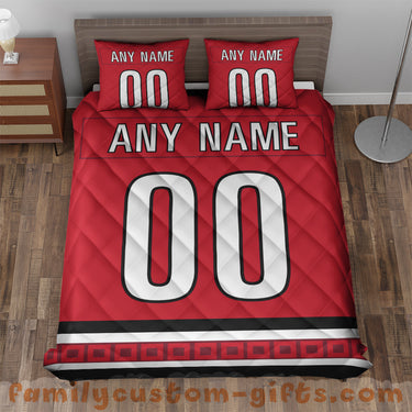 Custom Quilt Sets Carolina Jersey Personalized Ice Hockey Premium Quilt Bedding for Men Women